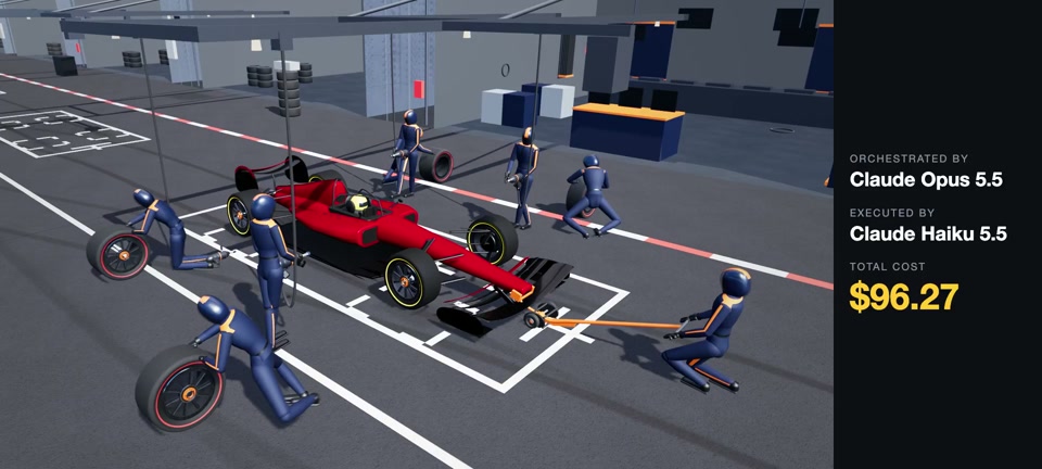 Un arrêt aux stands de F1 cinématique, entièrement procédural en Three.js